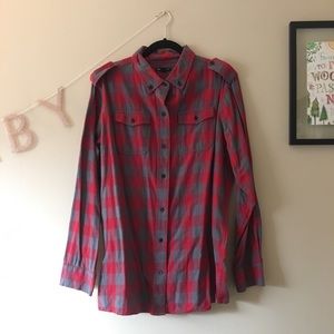 GAP Red & Gray Plaid Flannel Button-Down Shirt